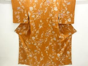 縮緬地　草花模様小紋着物